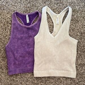 Zenana Outfitters Purple and Cream Ribbed Tank Tops